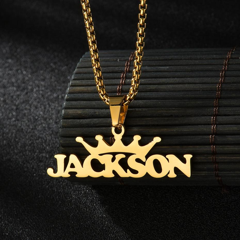 Atoztide Personalized Custom 5cm Big Pendant Names Necklace Stainless Steel Crown Cuban Thick Chain for Men Women Jewelry Gift