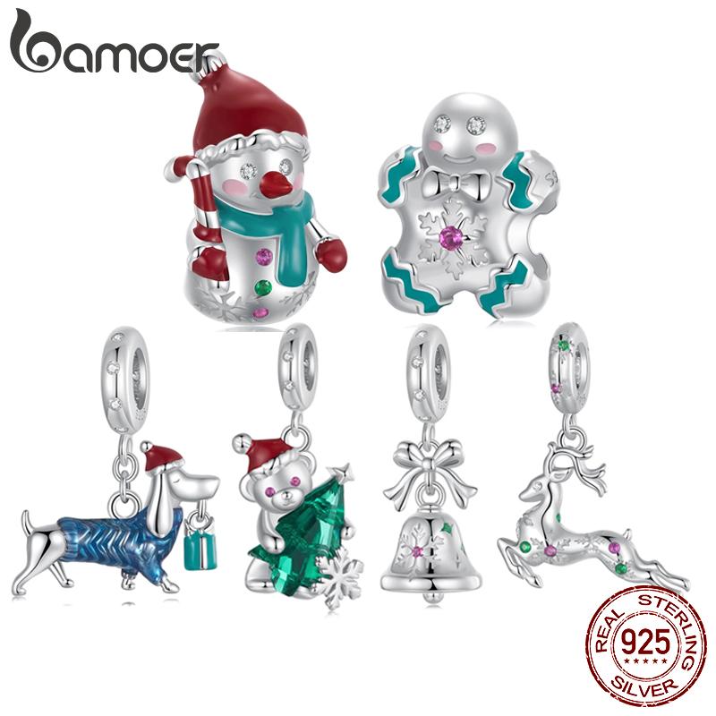 BAMOER Solidne Srebro Próby 925 Koralik Charms z Serii Świątecznej Pasujący do Oryginalnej Bransoletki DIY Bamoer Charms do Tworzenia Biżuterii Prezent Świąteczny