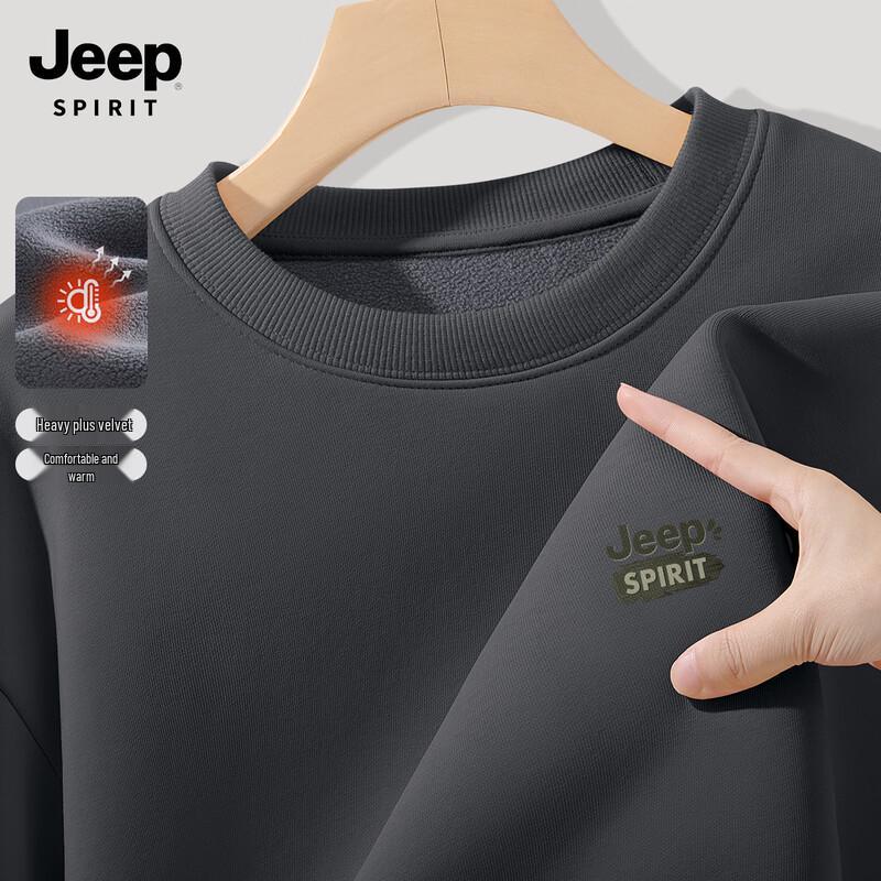 JEEP SPIRIT Men's Fleece-Lined Round Neck Sweatshirt
