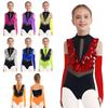 Girls Gymnastics Leotard with Gloves Mock Neck Sleeveless Sparkling Sequins Color Block Dance Costume