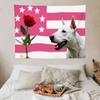 Patriotic Wall Hanging Tapestry of Roses and White Dogs American Flag Wall Hanging Cloth Dormitory Room Decoration Wallpaper Ban
