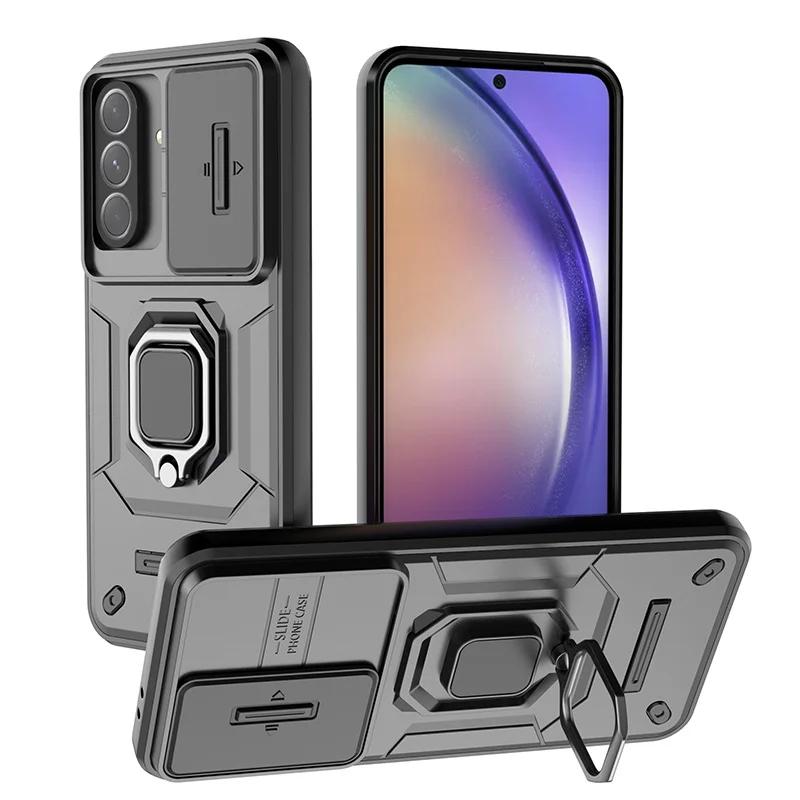 Armor Car Magnetic Bracket Phone Case for Samsung Galaxy A57/37/27/17/07 A56/36/26/16/06 A55/35/25/15/05S Slide Camera Protect Shockproof Cover