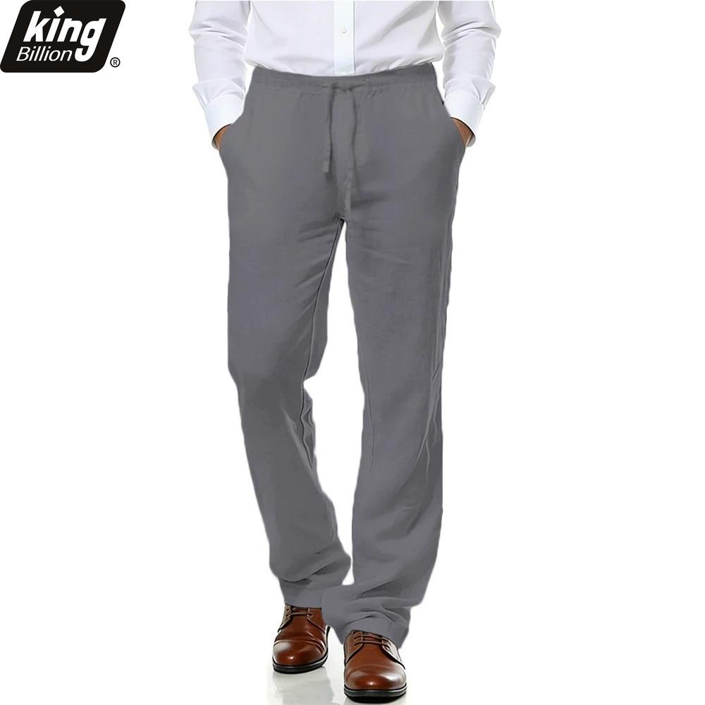 Men's Premium Cotton Linen Straight Leg Pants - Lightweight Breathable Comfortable Drawstring Waist Casual Trousers Solid Color Business Casual Pants