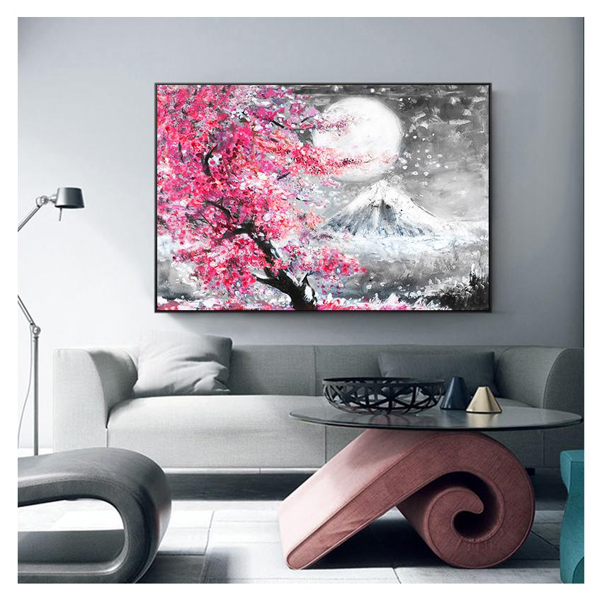 Japan Canvas Painting Posters Prints Quadros Wall Art Picture Living Room Home Decor Cuadros Mount Fuji Cherry Blossom Landscape