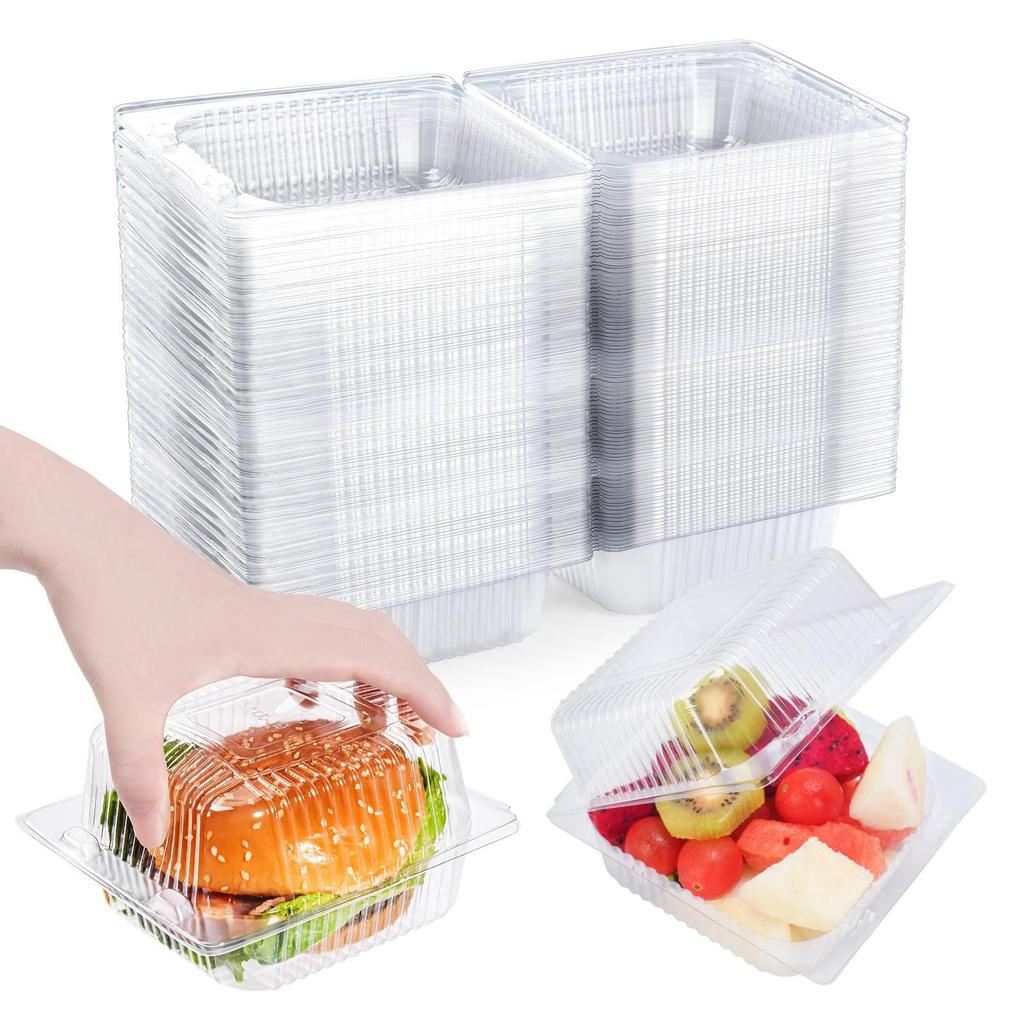 Disposable Plastic Food Containers Transparent Flip Lid with Cover for Desserts Burgers Cakes