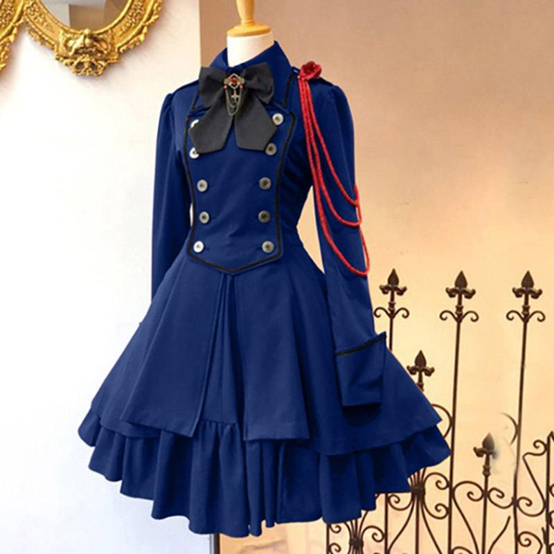 Renaissance Retro Bow Long Sleeve Ruffle Cosplay Dress