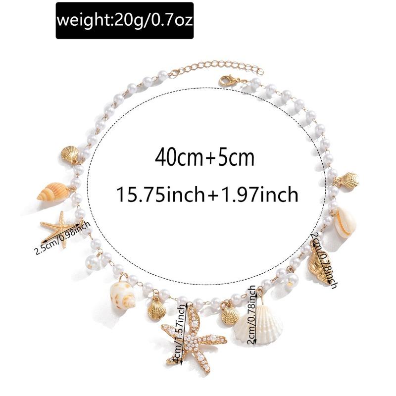 Shell Necklace New Casual Imitation Pearl Beaded Necklace Summer Ocean Starfish Conch Women's Jewelry