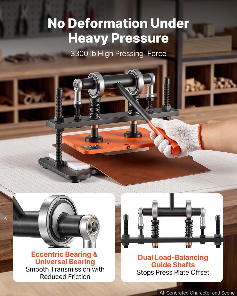 VEVOR Leather Cutting Machine 260 x 150 mm Embossing Plate Die Cutter, Hand Press Leather Embossing & Die Cutting, 1.5 T Pressure, 12 mm Stroke