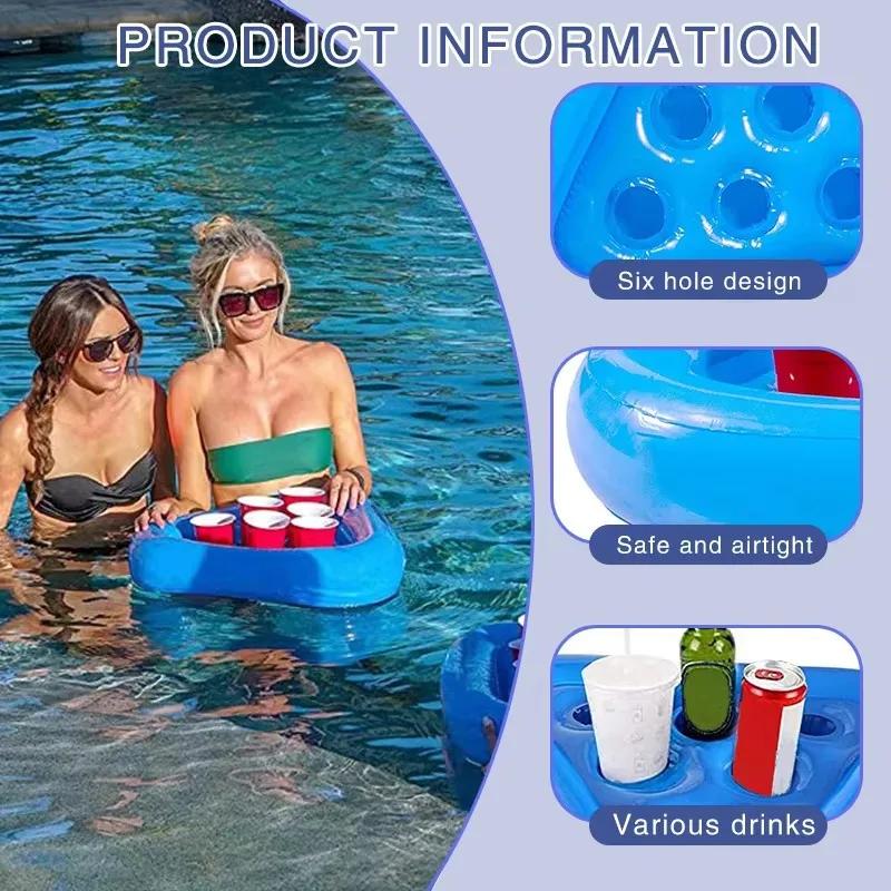 Beach Water Swimming Pool Inflatable Triangular Cup Holder, Six Hole Beer Tray, Beverage Cup Mat, Party Throwing Toy