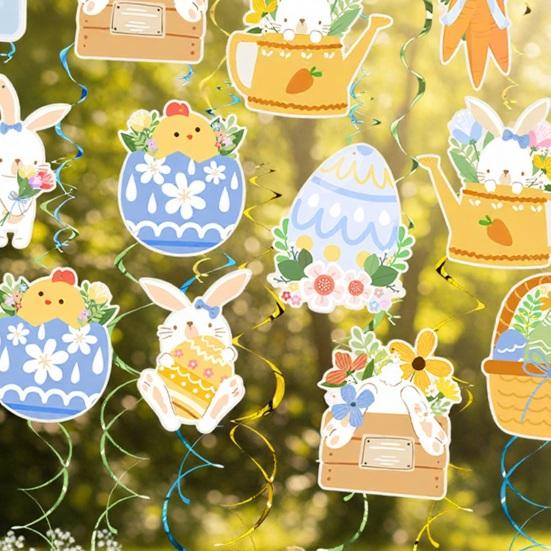 48 Pcs Easter Hanging Swirl Decorations Easter Egg Bunny Foil Swirl Ceiling Decor for Home Office School Easter Party Supplies