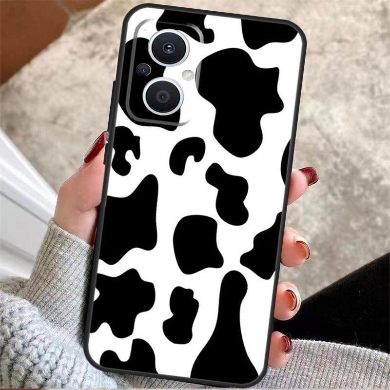 White Black Cow Print For OPPO Reno 13F 14F 12F 11F 10 11 12 13 14 Pro 7 8 Lite 8T OPPO Find X5 X6 X8 X9 Pro Case