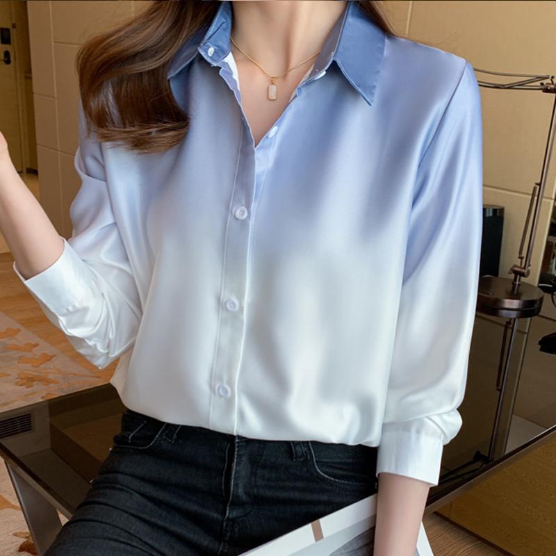 Mode Langarm Büro Dame Drehen Unten Kragen Chiffon Bluse Shirt Frauen Tops J603