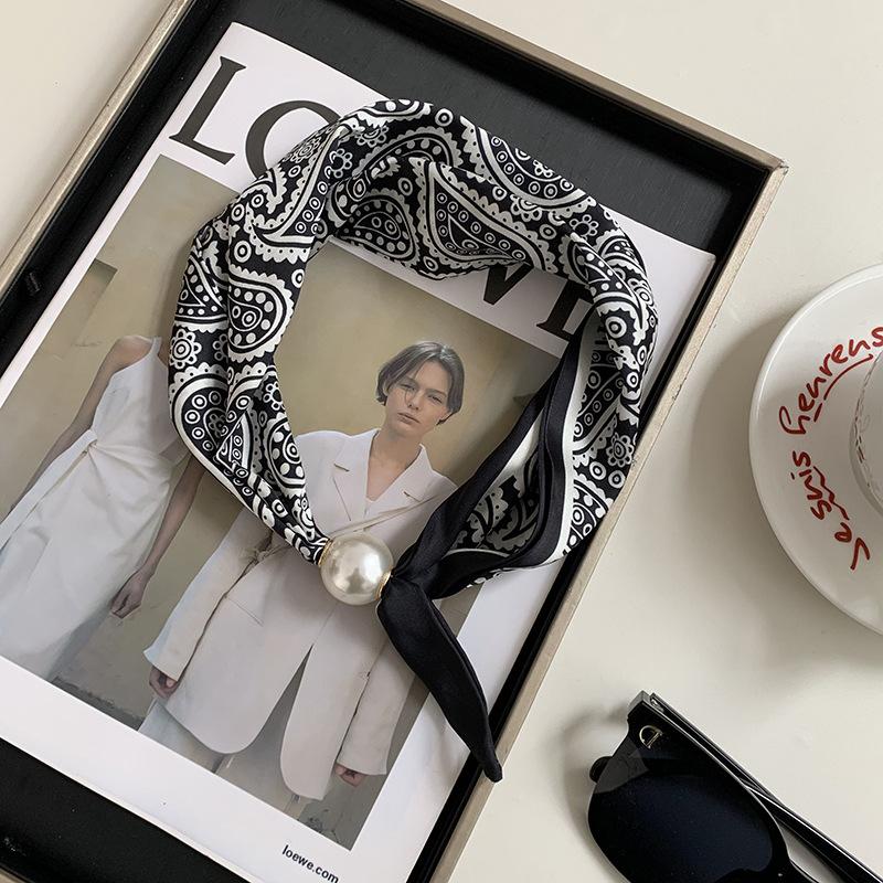 Elegantes Perlen-Schwanz-Magnetverschluss-Schal Einfache Mode Vielseitige Damen Frauen Seidenschal Künstlerische Accessoires Nackenwickel Schals