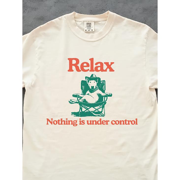 Bull Terrier T-Shirt - Vintage Bull Terrier Print Tee with Relax Nothing Is Under Control Slogan, Casual Round Neck Shirt Suitable for Bull Terrier S