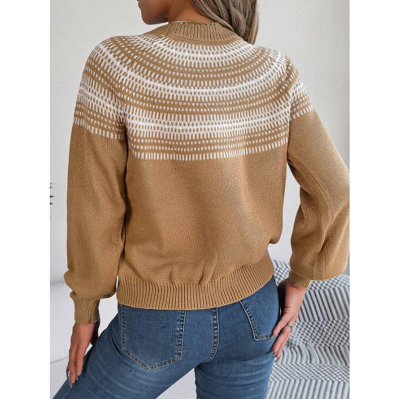 Women's Autumn-winter Vintage Color Contrast Striped Long-sleeved Pullover Sweater