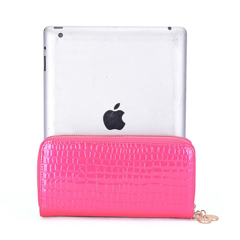 Qiman Shi Women's Korean Double Zipper Patent Leather Wallet & Phone Clutch