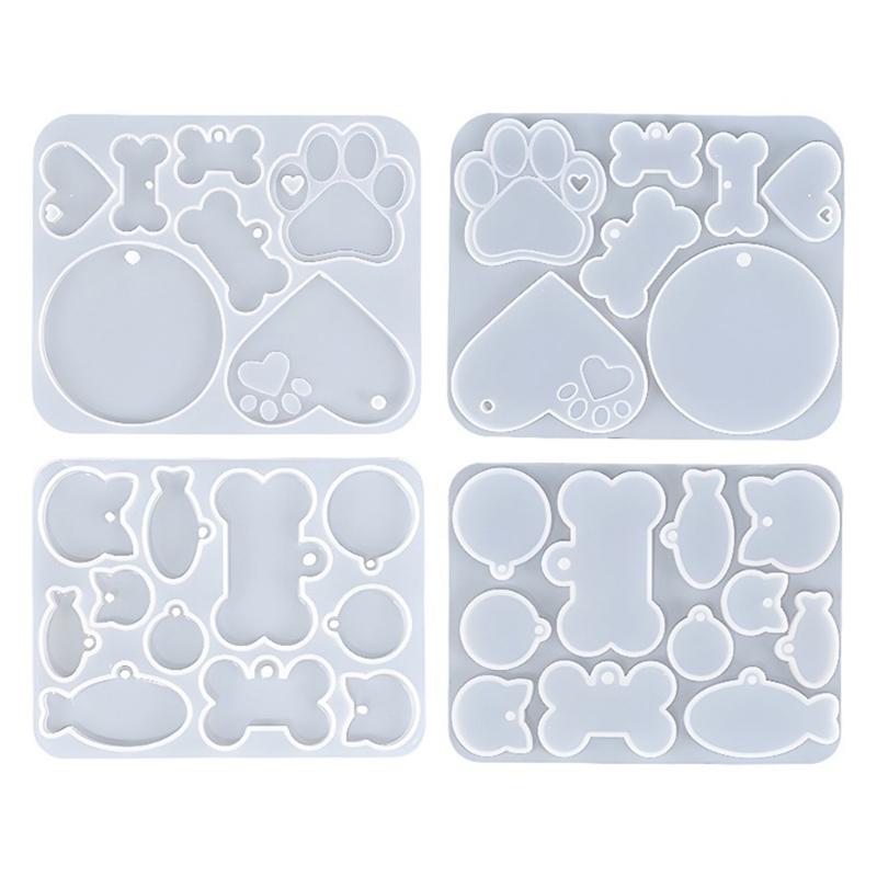 Dog Bone Shaped Tag Molds for Resin,Cat-Tag Keychain Silicone Resin Molds with Key-Rings for DIY Crafts Jewelry Making