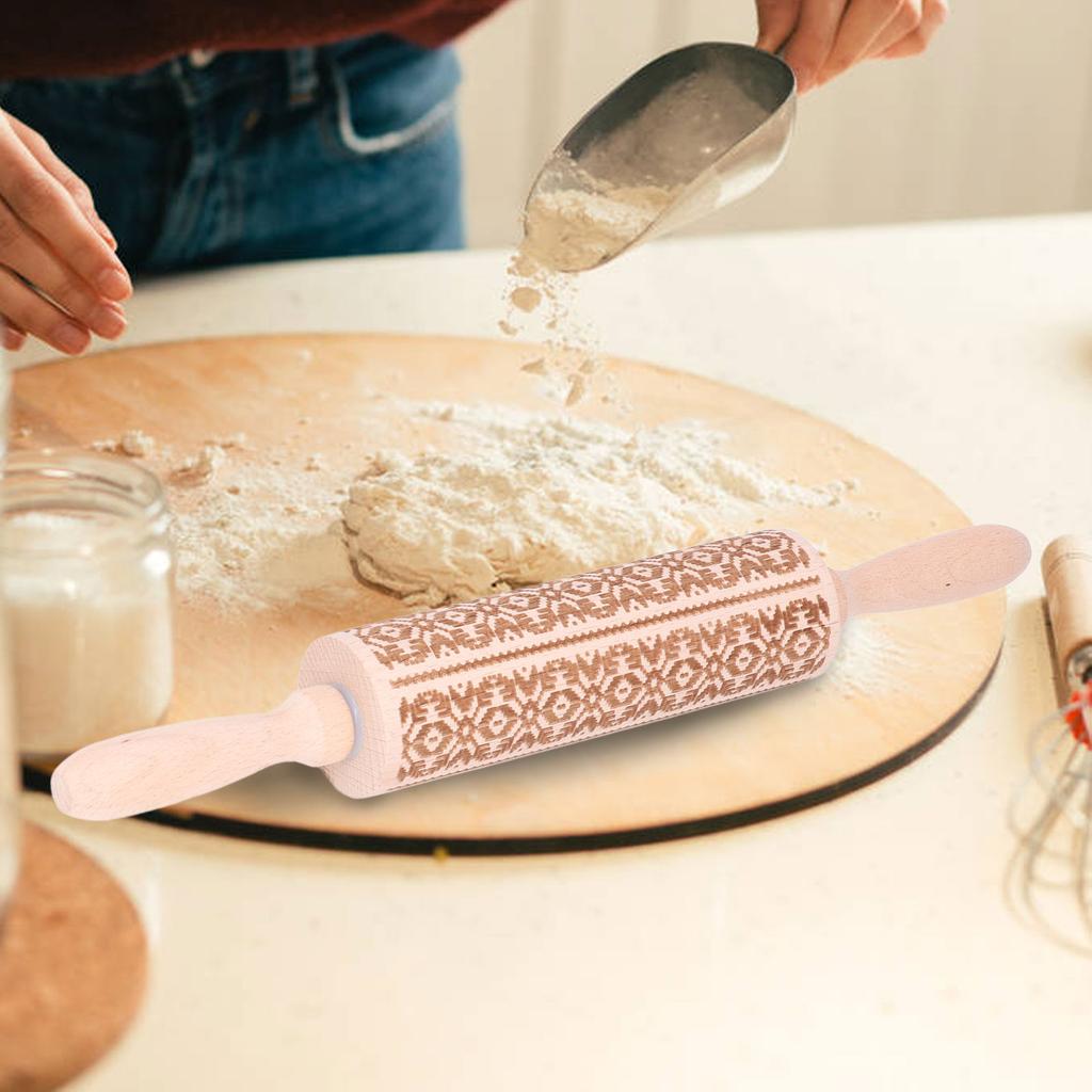 Embossed Rolling Pin 35cm 3D Pattern Highly Durable Moistureproof Safe Eco Friendly Easy Control Christmas Rolling PinExotic Charm