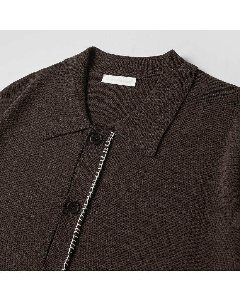 WORTHWHILE MOVEMENT Stitch Polo Half Cardigan (Dark Brown)