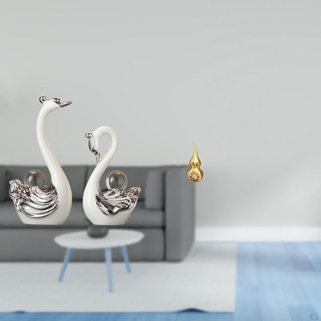 Porcelain Swan Figurine Brass Gourd Statue Collection Handcrafted Animal Ornament Souvenir Feng Shui