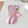 Women's Spring and Summer White Japanese-Style Cartoon Tulip Short Socks.