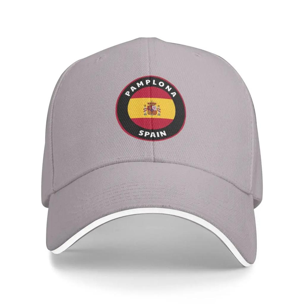 Pamplona Spain  Espana Badge with a Spanish Flag Roundlet Baseball Cap Custom  Black Mens Hats Womens