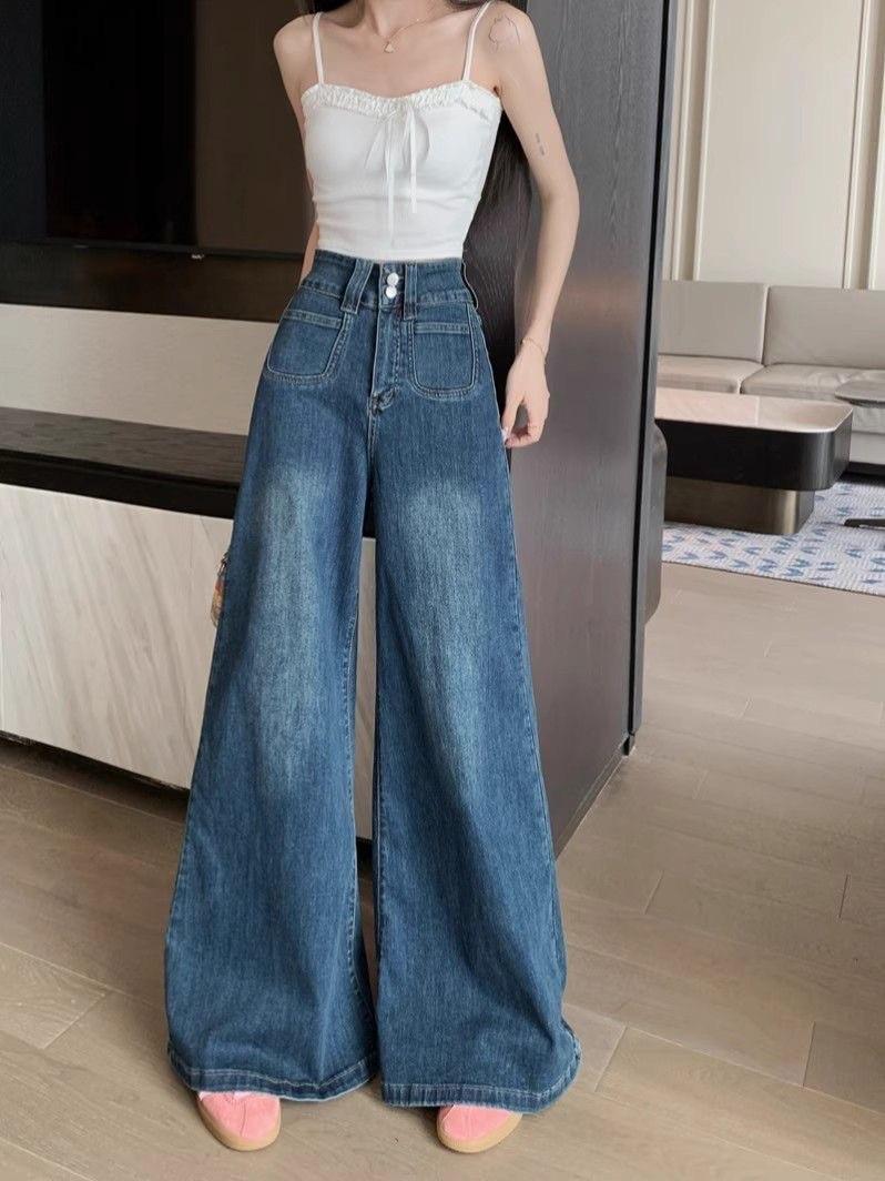 

Женские джинсы клеш с широкими штанинами и высокой посадкой - Лето 2025, стройнящий стиль, укороченные брюки 2XL [125-140 lbs]