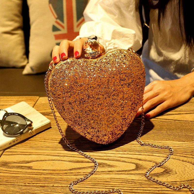 Women's shoulder chain bag autumn and winter casual trend dinner bag heart-shaped diamond-encrusted mini bag