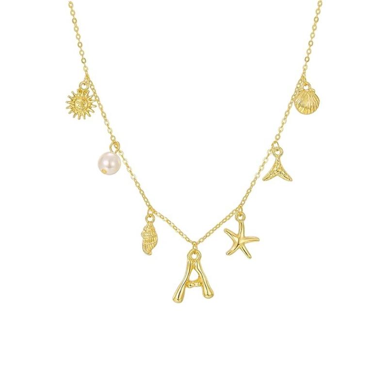 

Fashionable Bohemian Seashells Charm Letter Necklace with Elegant Gold Pendant for Trendy Women Ladies Daily Use