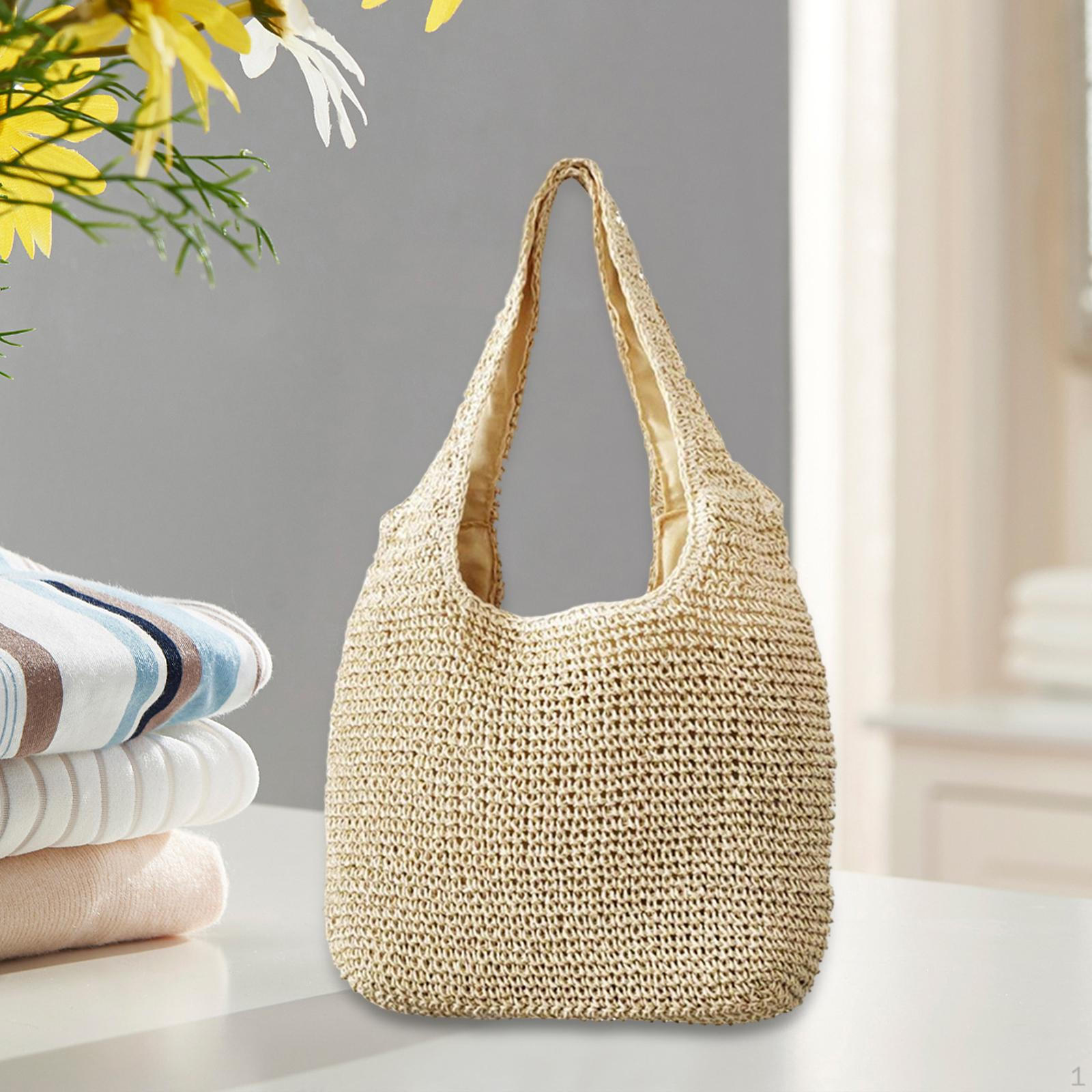 

Hand-woven Large Shoulder Bag Boho Handle Tote Retro Summer Rattan Handbag Beige03