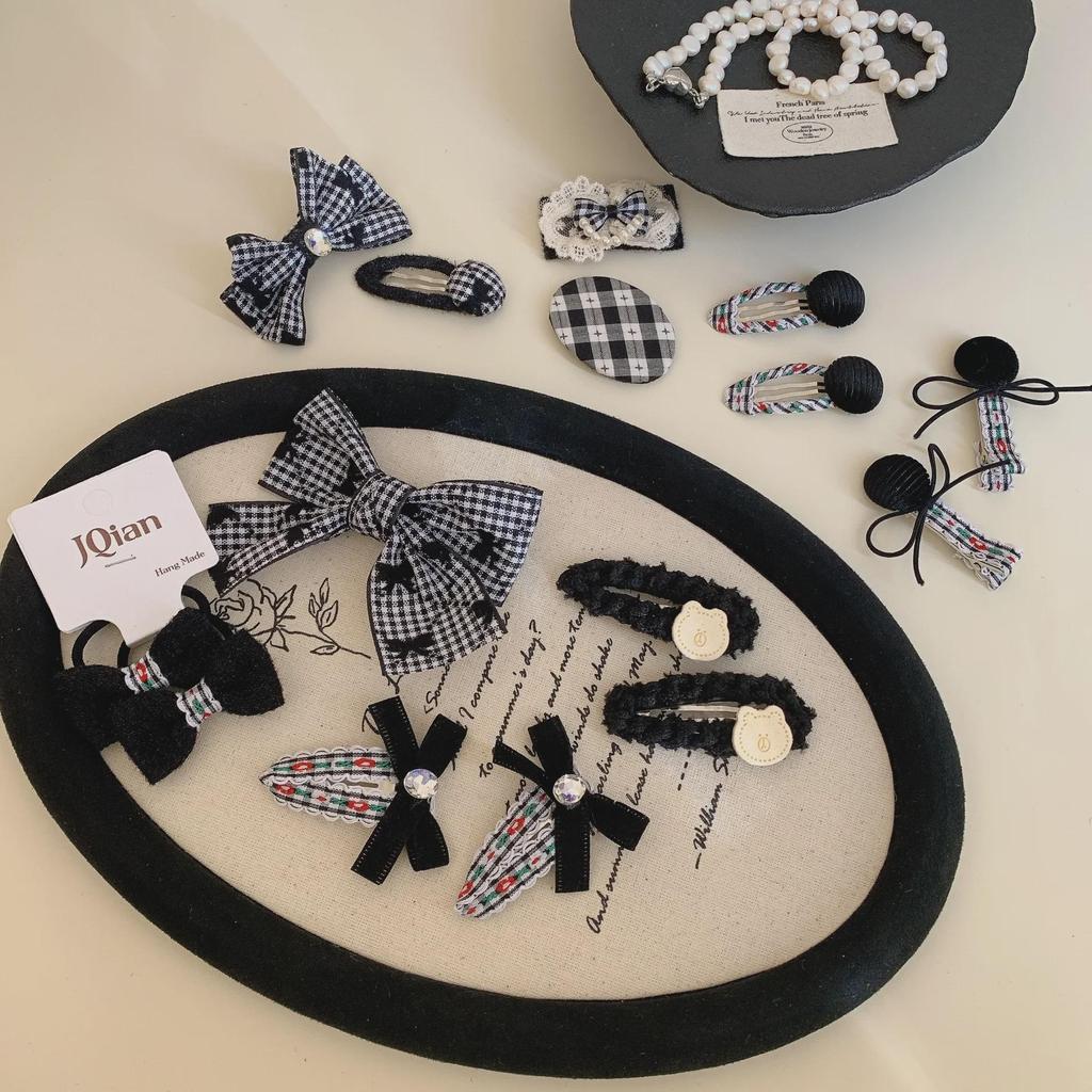 Korean Black Fabric Flower Bow Hairpin for Girls - Autumn/Winter