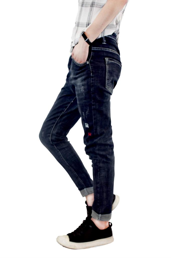 JOJO DESIGN Elastische Skinny-Feet-Jeans im klassischen Rosendesign aus Baumwolle, Größe Klein, Herrenjeans, Dunkel,