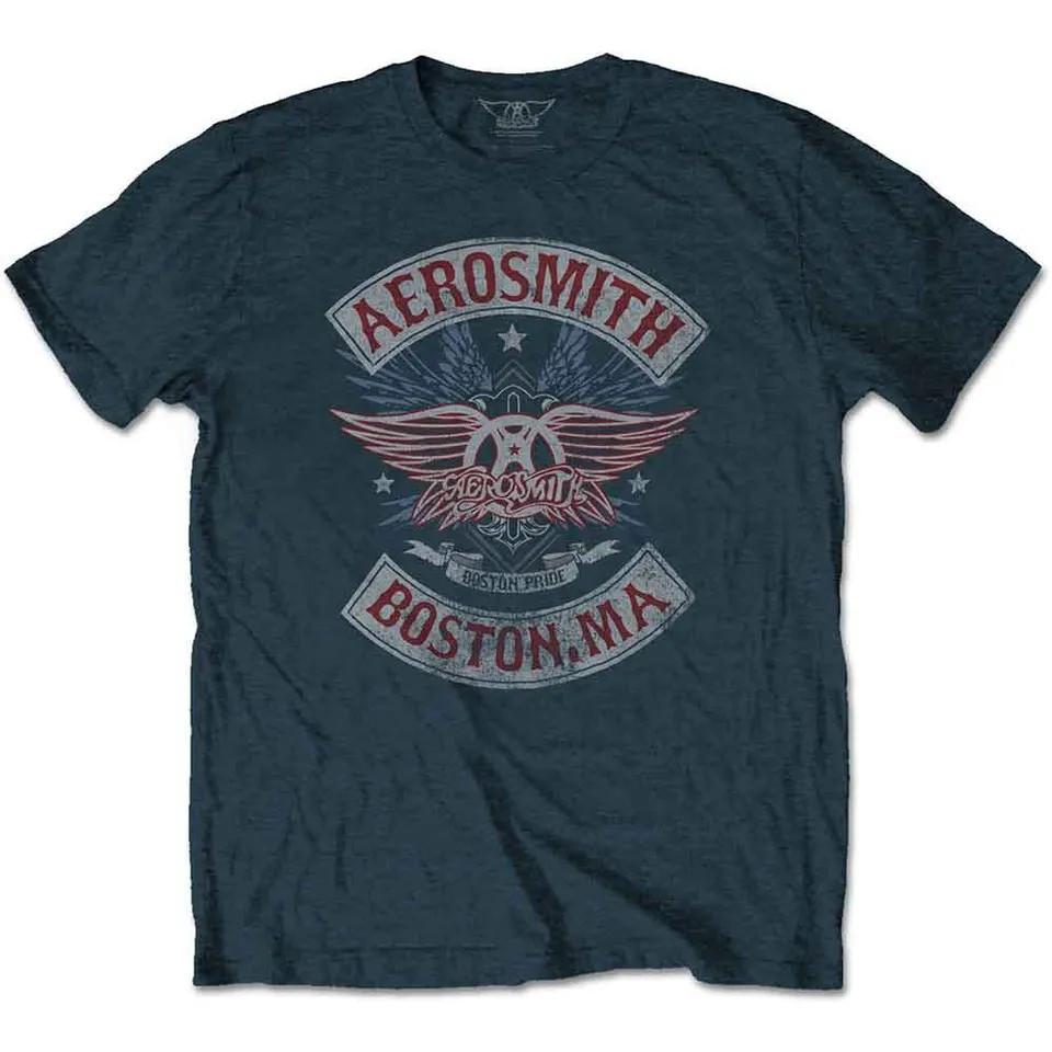 Aerosmith Boston Pride Denim Blue T-Shirt Official Classic Rock Band Tee Shirt S
