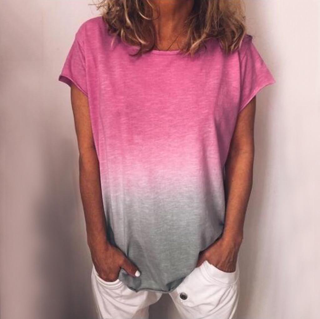 Women's Casual  Gradient Color Short Sleeved T-Shirt Tunic Blouse Tops