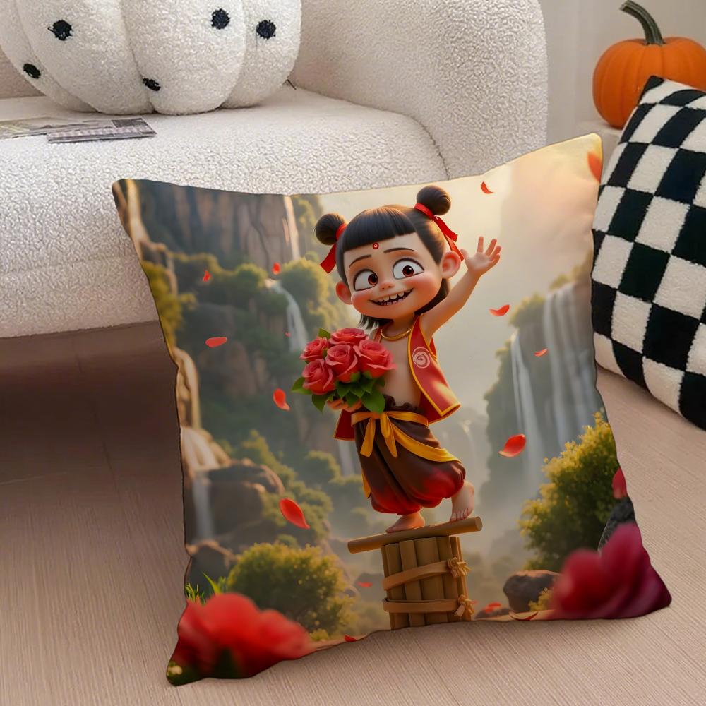 Chinese Anim Nezha Cushion Cover Throw Pillow Cover Hidden Button Durable Polyester Chair Cushion