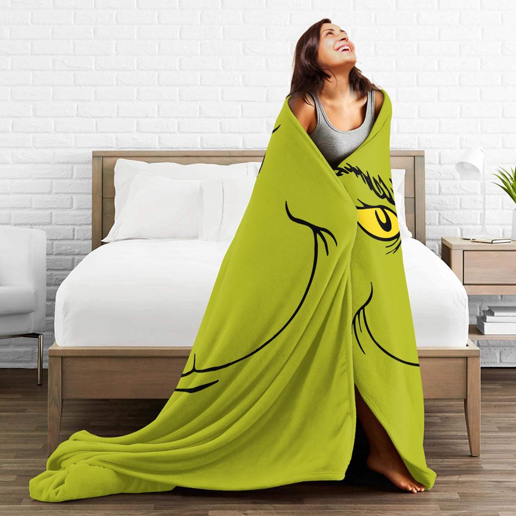Christmas-S-Green-S-Grinched Blankets Velvet Autumn/Winter Multi-function Warm Throw Blankets for Sofa Office Bedspread