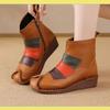 Johnature Ethnic Style Mixed Colors Genuine Leather Wedges Short Boots Warm Comfortable Women's Cotton Shoes