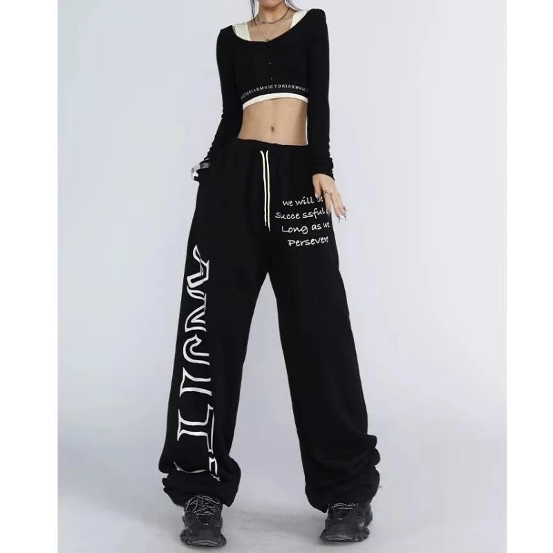 High Waist American Print Casual Sports Pants for Women Kids Loose Fit Thin Trouser Spring Summer Collection S