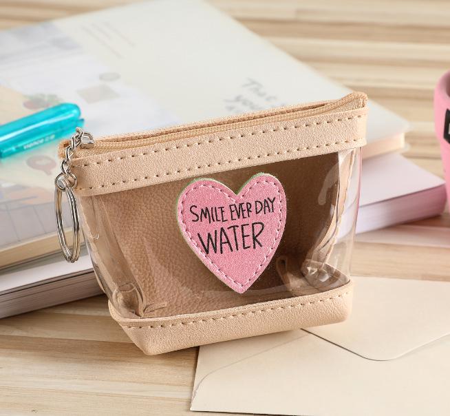 Schoolbag new love women's zipper change bag, transparent candy color jelly lady change bag with keychain bag