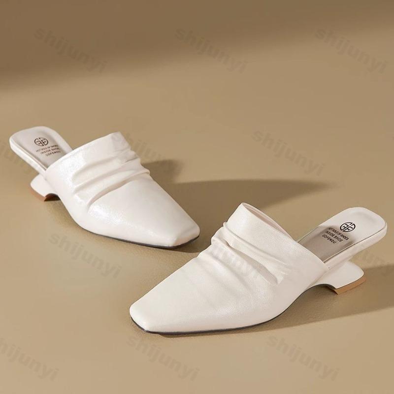 Fashion 2025 Summer New Elegant Square Head Casual Muller Slippers for Women's Comfortable Wedge Heeled Half Drags Fashion Beach Sandals