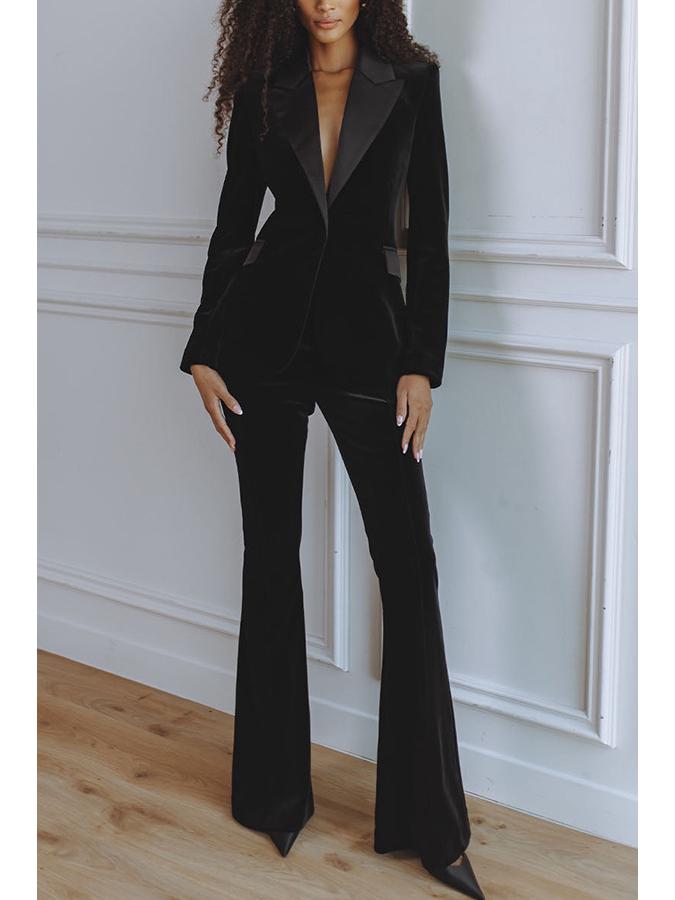 Autumn Winter 2025 Velvet Korean Suit Set - Women's Long Sleeve Commuting Party Two-Piece.