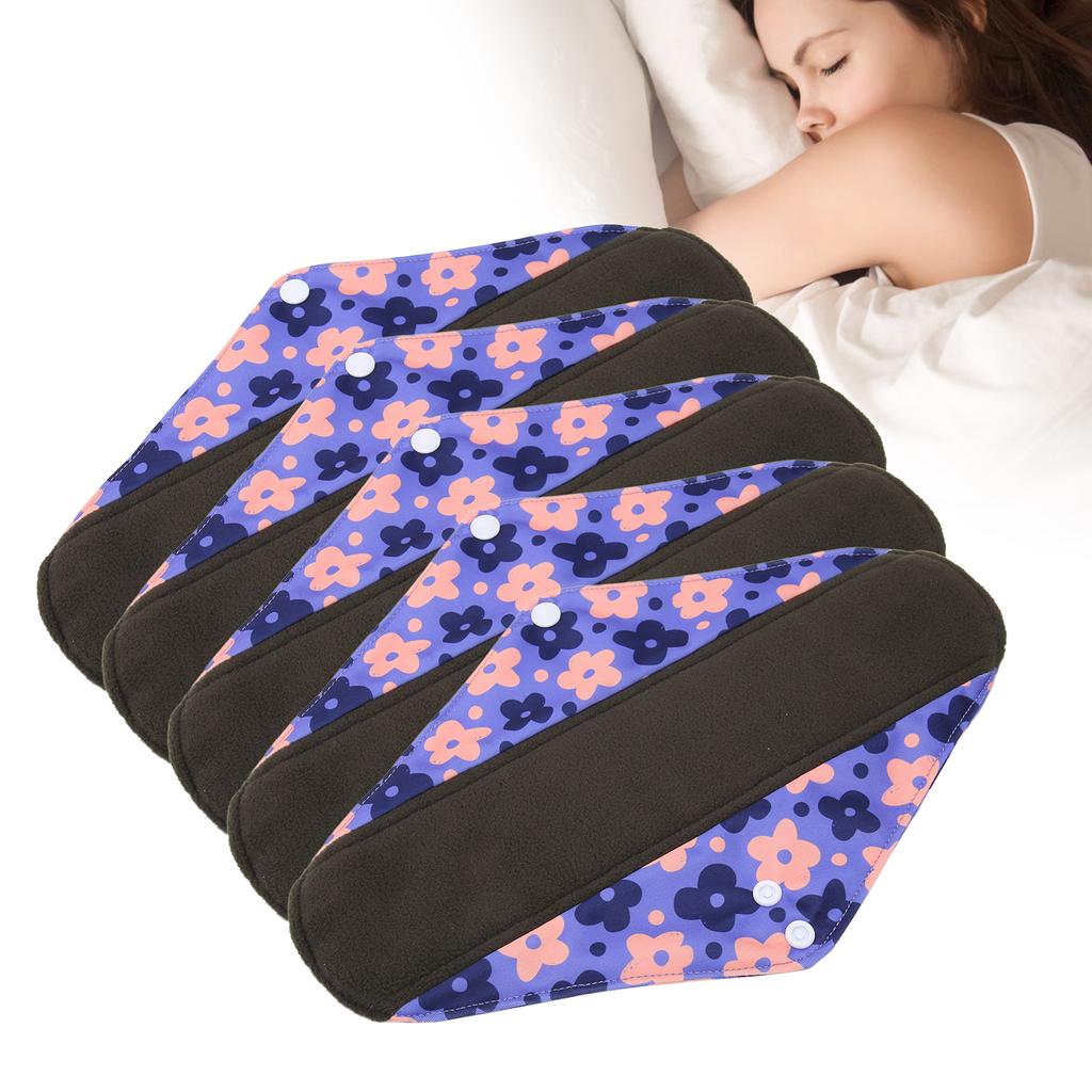 5pcs Washable Reusable Sanitary Pad Women Travel Portable Soft Brthable Printed Elegant Menstrual Pad
