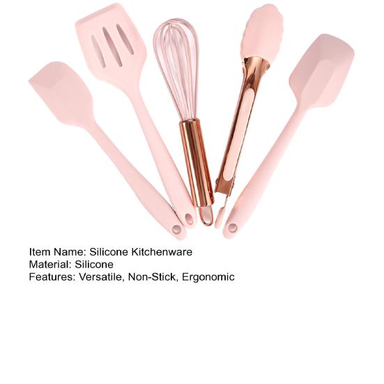 5Pcs Silicone Kitchenware Food Clip Whisk Spoon Scraper Spatula Set Odorless Heat Resistant Flexible Silicone Nonstick Cooking Baking Tools