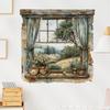 Forest-style Bedroom Sofa Wall Stickers: Window, Plants, Flowers, Cat Mural Decoration