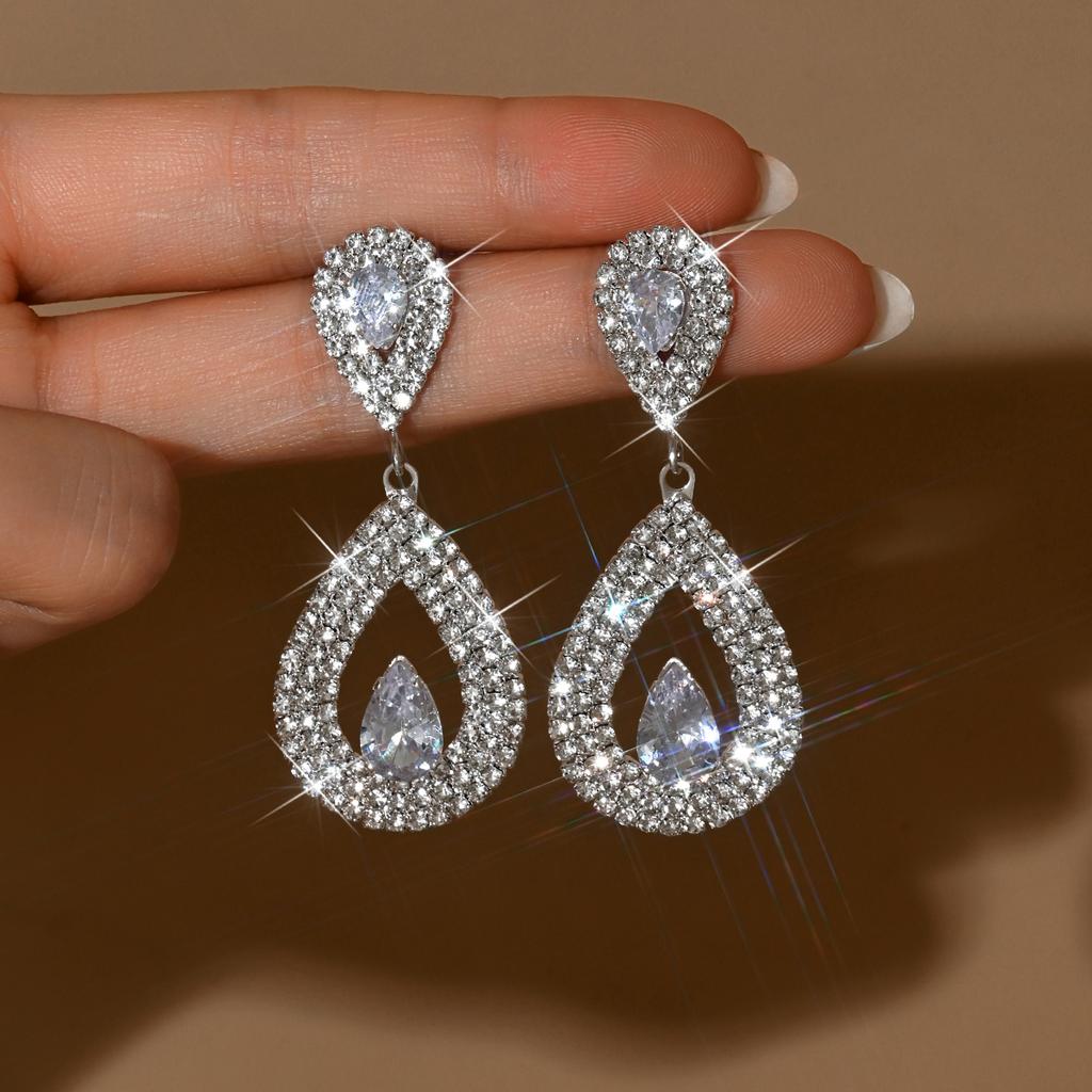New Super Flash Diamond Set Water Drop shaped Earrings for Women, Korean Personality, Versatile Earrings