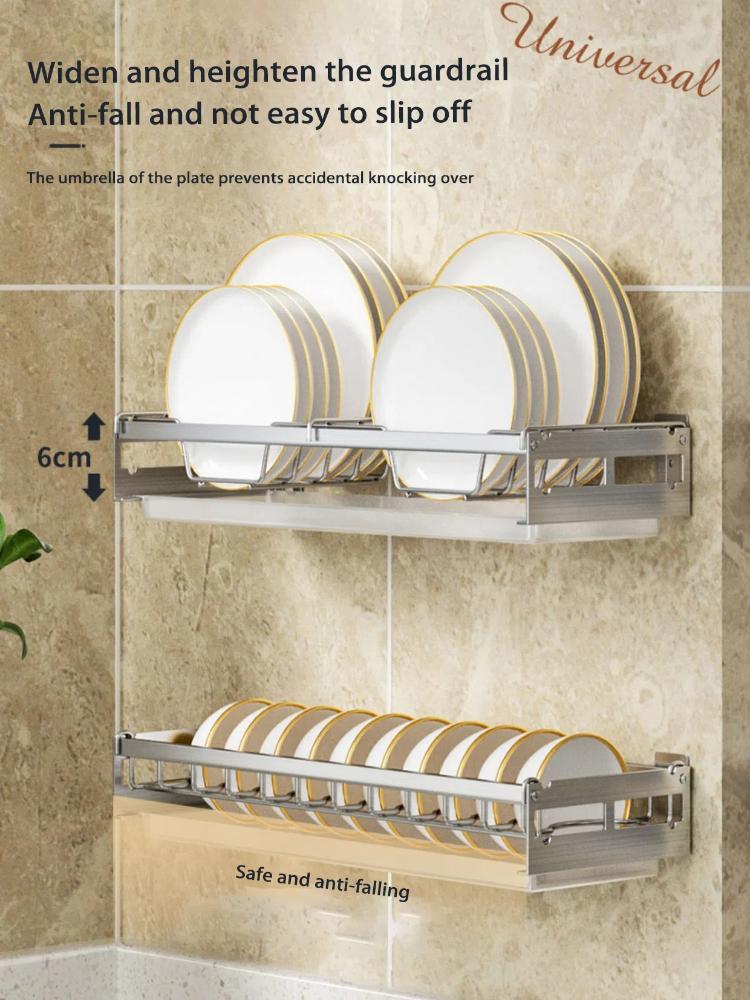 Dish Rack Wall Mounted Modern Kitchen Multifunctional Shelf Bowl Plate Drying Hanging Rack Chopsticks Fork Storage Shelves