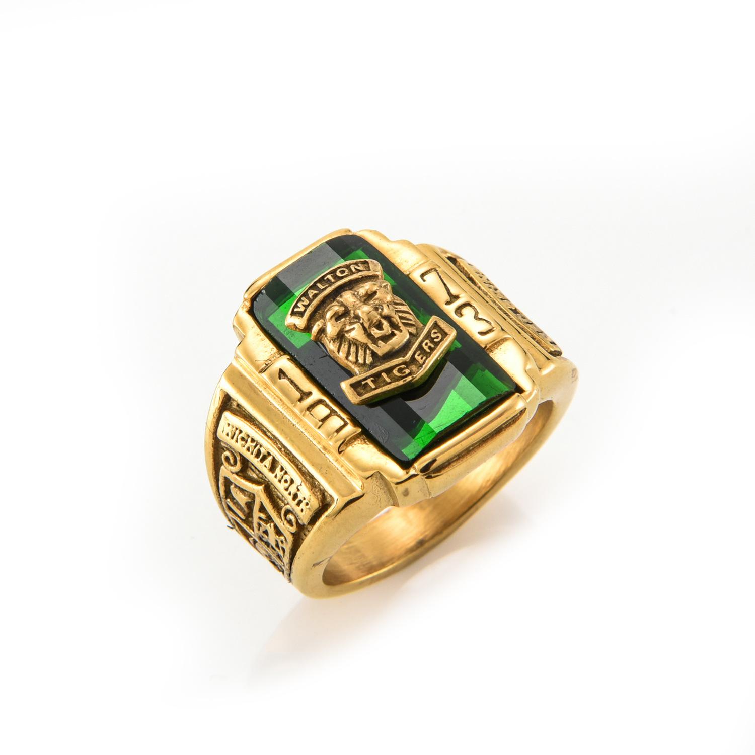 

Fashion Gold 1973 Walton Tiger Head Navy Stainless Steel Ring, Men s Personalized Retro Ring no. 12 зелений