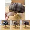 Octagonal Hat Women Autumn Winter Pu Leather Plaid Brim Casual Fashion Accessory For Travel