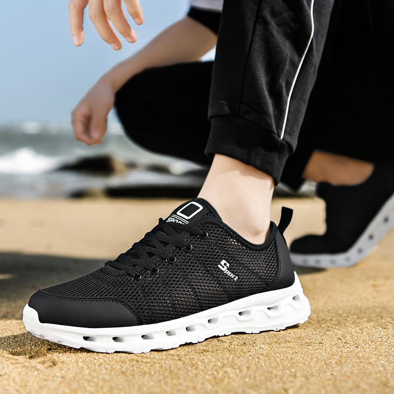 Fashion Men's Comfortable Walking Shoes Cushioned Arch Support Sneakers Breathable Mesh Casual Wear Black Grey