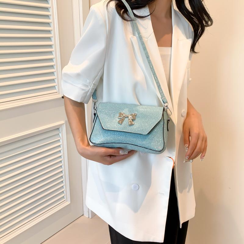 Bow Decoration Fashionable Summer New Solid Color Shoulder Bag Simple and Fashionable Commuter Shoulder Bag